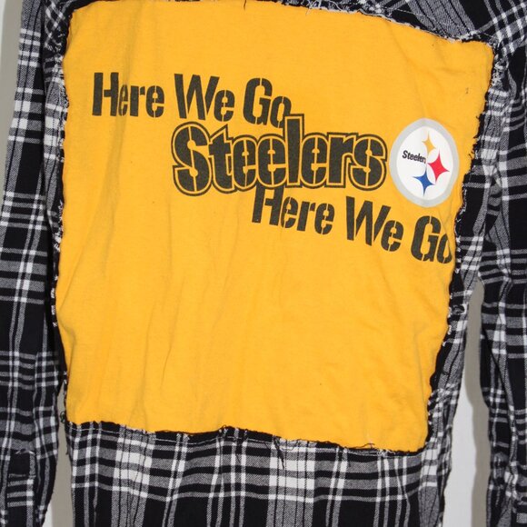 Steelers Flannel Pittsburgh Upcycled Unisex Button Down NFL Football Size M - Picture 6 of 6